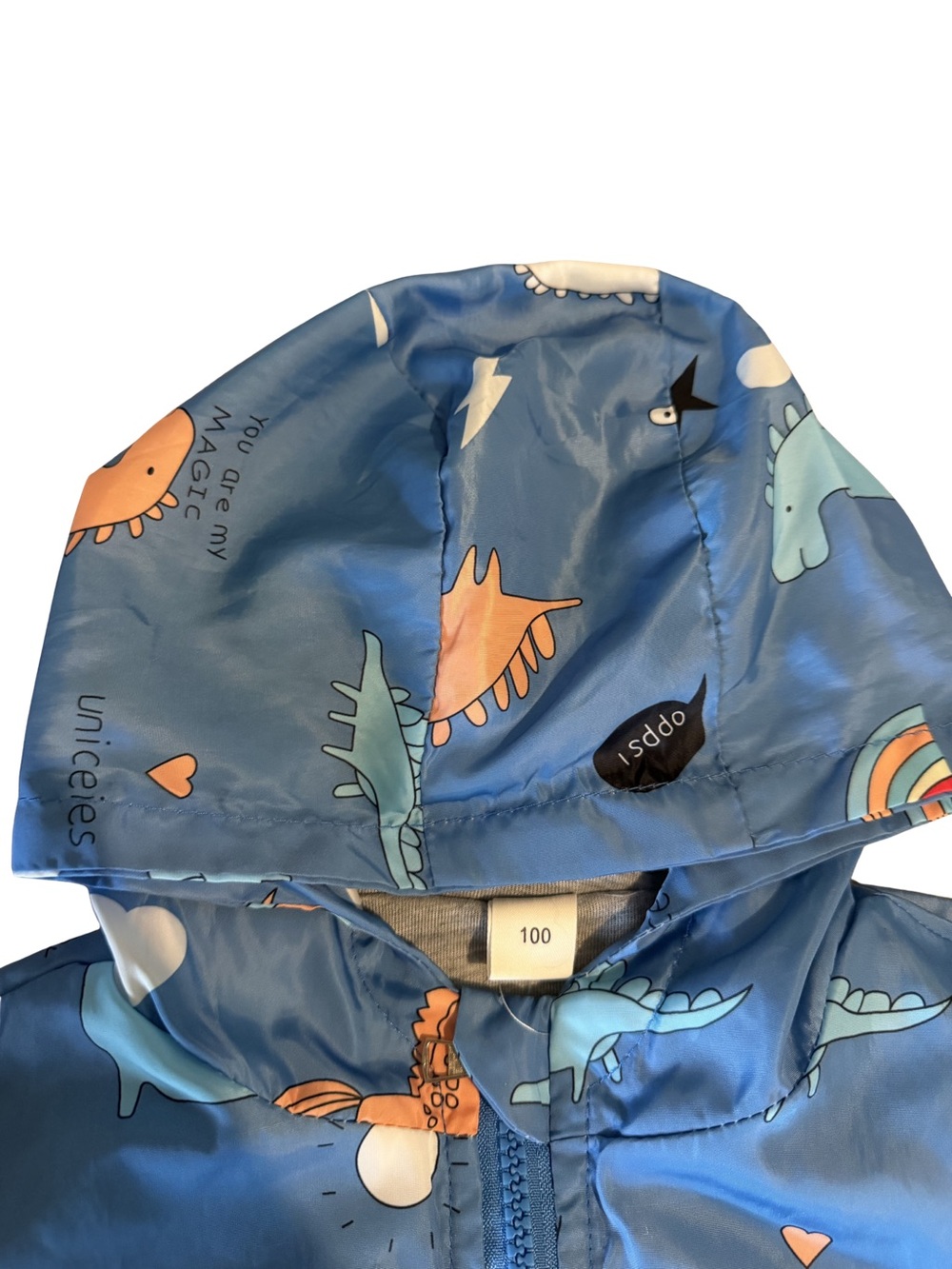 (5 for $10) | Blue Kids' Dino & Rainbow Hooded Windbreaker Jacket - Picture 4 of 10